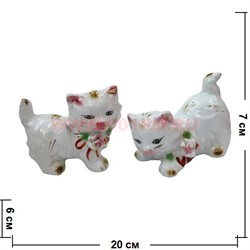 Две кошечки с розами из фарфора 7 см, цена за пару - фото 100738