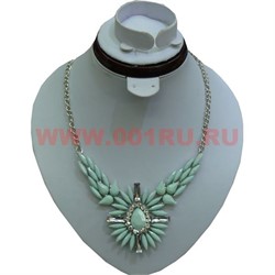 Колье и серьги в форме цветка (K-32) цвет бирюзовый цена за упаковку из 12шт - фото 101119