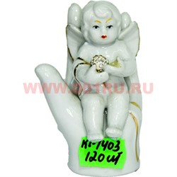 Ангелочек (KL-1403) фарфоровый 9 см с жемчужиной 120 шт/кор - фото 103486