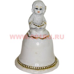 Колокольчик из фарфора (KL-1360) Ангелочек с книгой - фото 103509