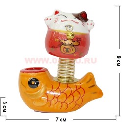 Кот Манеки Нэко на пружине на липучке для машины (371F) "рыба" - фото 104072