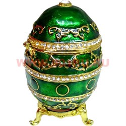 Яйцо шкатулка со стразами зеленая с узорами 8 см - фото 107131