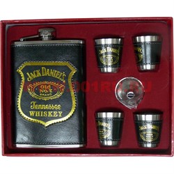 Набор в коже с Флягой 9 унций Jack Daniels + 4 стаканчика (22-25) - фото 110046