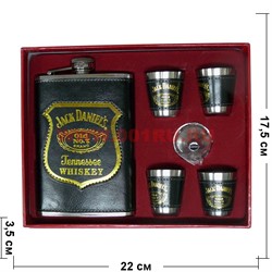 Набор в коже с Флягой 9 унций Jack Daniels + 4 стаканчика (22-25) - фото 110047
