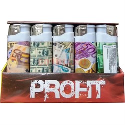 Зажигалка газовая Profit «доллары и евро» 50 шт/уп - фото 115189