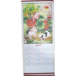 Календарь со свинками из рисовой бумаги 100 шт/кор символ 2019 года - фото 124875