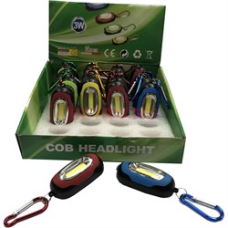 Брелок-фонарик с карабином COB Headlight светодиодный 24 шт/уп - фото 129036