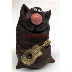 Кошка с гитарой (20) коричневая из полистоуна 9 см - фото 135592