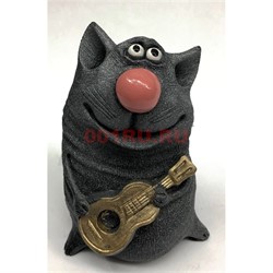 Кошка с гитарой (20) серая из полистоуна 9 см - фото 135594
