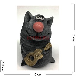 Кошка с гитарой (20) серая из полистоуна 9 см - фото 135595