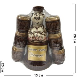 Набор керамический «Свинка» с колокольчиком + 6 рюмок - фото 136146