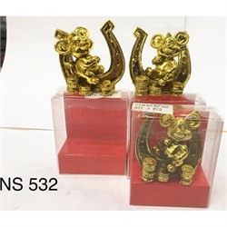 Крыса в подкове с деньгами (NS-532) фигурка из полистоуна - фото 143251