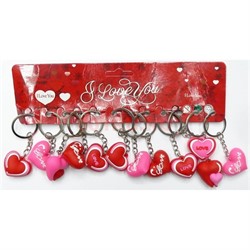 Брелоки резиновые "Love" в виде сердечек 12 шт/уп - фото 145308