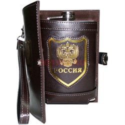 Фляжка барсетка "Россия" в кожаном чехле 18 унций - фото 145386