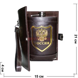 Фляжка барсетка "Россия" в кожаном чехле 18 унций - фото 145387