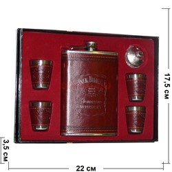 Набор в коже с Флягой 9 унций Jack Daniels + 4 стаканчика (22-25) - фото 145474