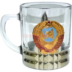 Чашка с ручкой «герб СССР» стеклянная в золоте - фото 146999