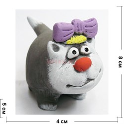 Фигурка кошки с фиолетовым бантиком из мраморной крошки - фото 154454