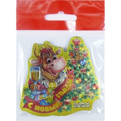 Магнит из ПВХ С Новым годом Бык Символ 2021 года - фото 156074