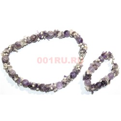 Колье 2-в-1 из аметиста бусы и браслет круглые - фото 157844