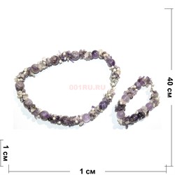 Колье 2-в-1 из аметиста бусы и браслет круглые - фото 157845