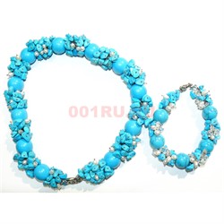 Колье 2-в-1 из бирюзы бусы и браслет круглые - фото 157846