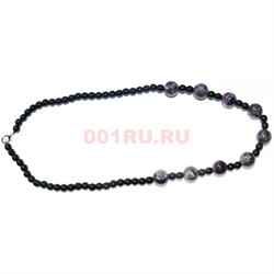 Бусы из аметиста и черного агата длина 50 см - фото 158602