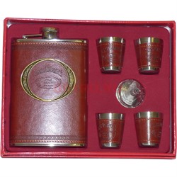 Набор в коже с Флягой 9 унций Jack Daniels + 4 стаканчика (22-25) - фото 163093