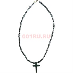 Подвеска из гематита "Крестик" 60 см - фото 163680