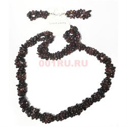 Набор 3-в-1 из крошки граната (бусы, браслет, серьги) - фото 167297