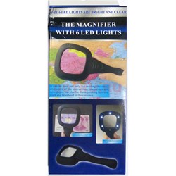 Лупа ручная (TH-600559) с подсветкой 6 LED  ручная прямоугольная 4X, 60 мм - фото 171234