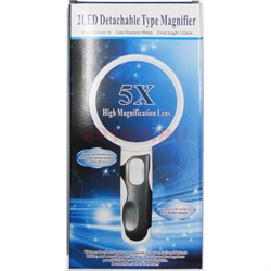 Magnifier (77390B) Лупа ручная круглая 5x-90мм для чтения, с подсветкой (2 LED), черно-белая - фото 171303