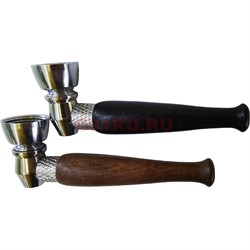 Трубка курительная дерево-металл 3,5x10 см - фото 176250