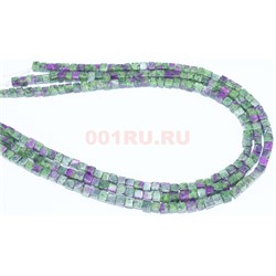 Нитка бусин кубик (2) из цоизита 38 см - фото 179863
