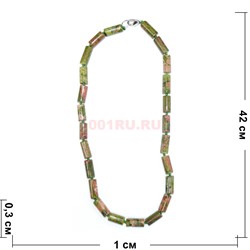 Бусы из зеленой яшмы 1,5x0,5 см цилиндр 45 см - фото 180194