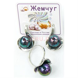 Набор 2-в-1 сережки и кольцо (Г-18529) из гематита - фото 181668