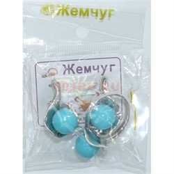 Набор 2-в-1 сережки и кольцо (Г-18529) из голубой бирюзы - фото 181684