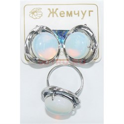 Набор 2-в-1 сережки и кольцо (П-295) из лунного камня - фото 181712