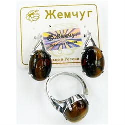 Набор 2-в-1 сережки и кольцо (П-318) из тигрового глаза - фото 181772