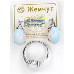 Набор 2-в-1 сережки и кольцо (П-318) из лунного камня - фото 181776