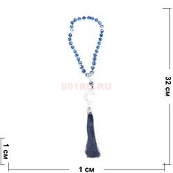 Четки мусульманские 33 бусины граненые (CK-1492) из стекла переливающегося черного луна цвет серебро - фото 183885