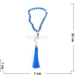 Четки мусульманские 33 бусины граненые (CK-1492) из стекла переливающегося синего луна цвет серебро - фото 183889