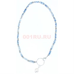 Бусы (размер бусины 1,1x0,4x0,4 см) из содалита с жемчугом 45 см - фото 186307