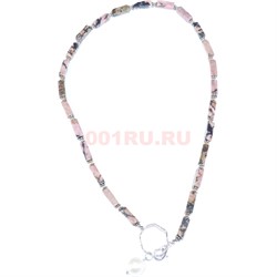 Бусы (размер бусины 1,1x0,4x0,4 см) из родонита с жемчугом 45 см - фото 186309
