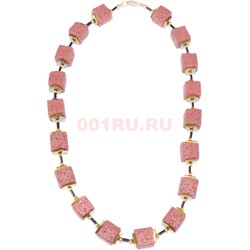 Бусы (размер бусины 1,2x1,2x1,2 см) из розовой вулканической лавы 45 см - фото 186335