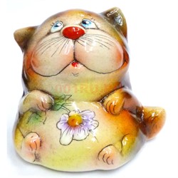 Фигурка из цветной керамики Кот с цветком 6,5 см - фото 187493
