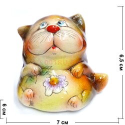 Фигурка из цветной керамики Кот с цветком 6,5 см - фото 187494