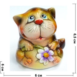 Фигурка из цветной керамики (2) Кот с цветком 6,5 см - фото 187502
