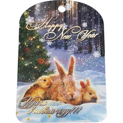 Доска разделочная 28x18см Кролики символ 2023 года в ассортименте - фото 191801
