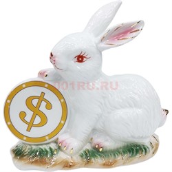 Кролик из фарфора с $ символ 2023 года 14 см высота - фото 192167